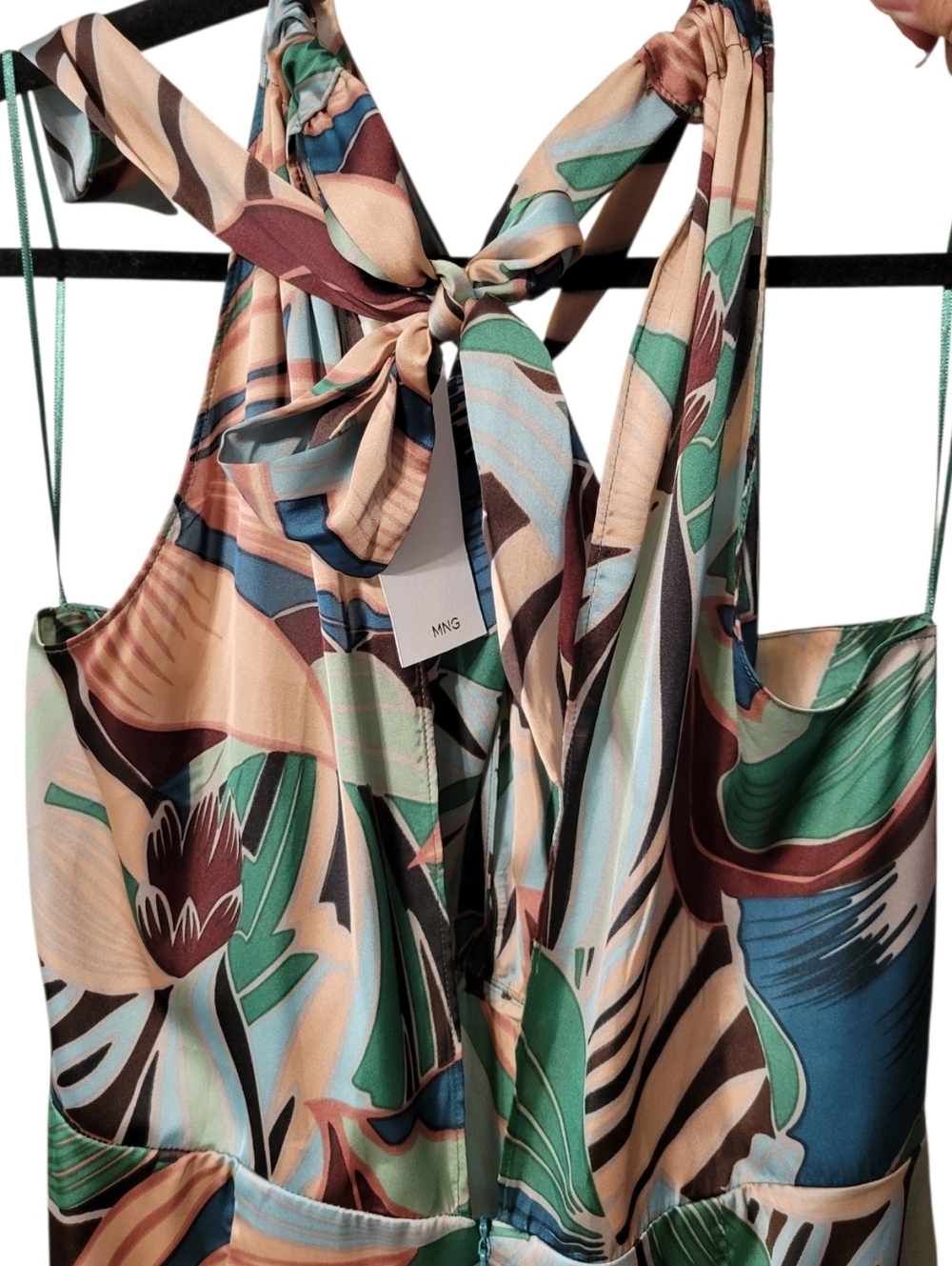 NWT- Mango Green and Teal Tropical Halter Maxi Dress - Picture 8 of 13